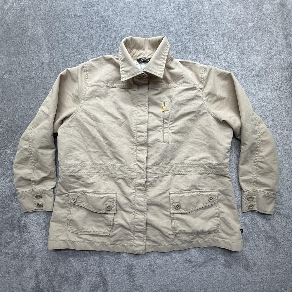 Lands' End Jacket Womens 20W Beige Twill Lined Mid-Length Full Zip Pockets